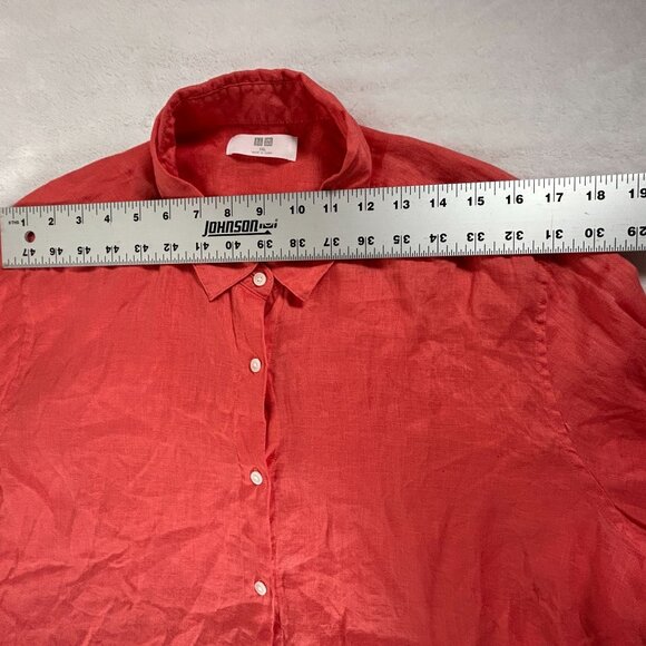 Uniqlo Womens Red 100% Linen Button-Up Long-Sleeve Shirt XXL Lightweight Casual - Picture 6 of 8